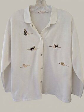 Green Apple Vintage Japanese Embroidered Scotty Dog Snap Jacket White L S/M